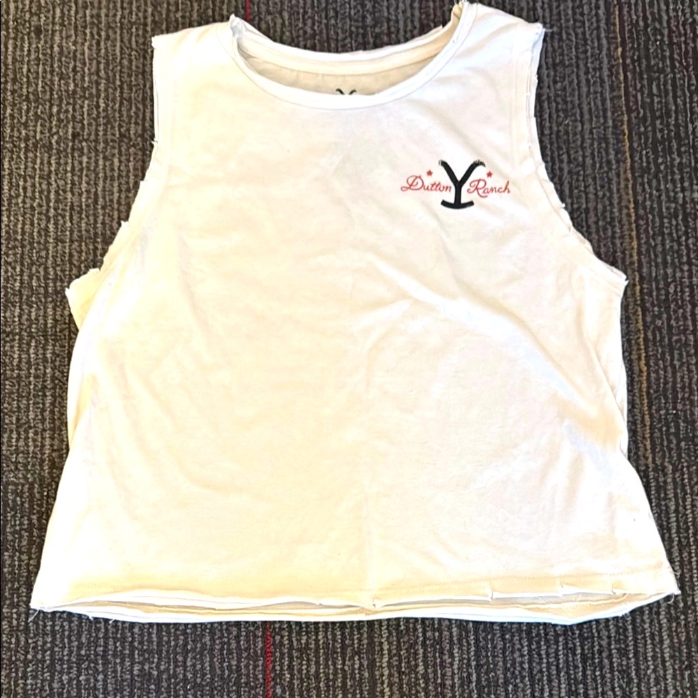 White Red Sleeveless Crop Muscle Tee NWOT